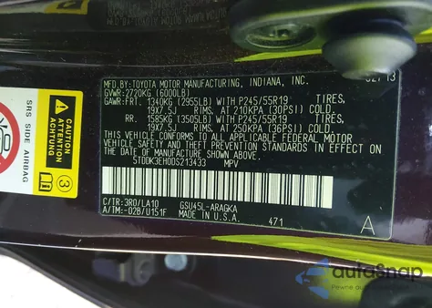 2013 Toyota Highlander Limited V6 from USA, damaged, VIN 5TDDK3EH0DS213433